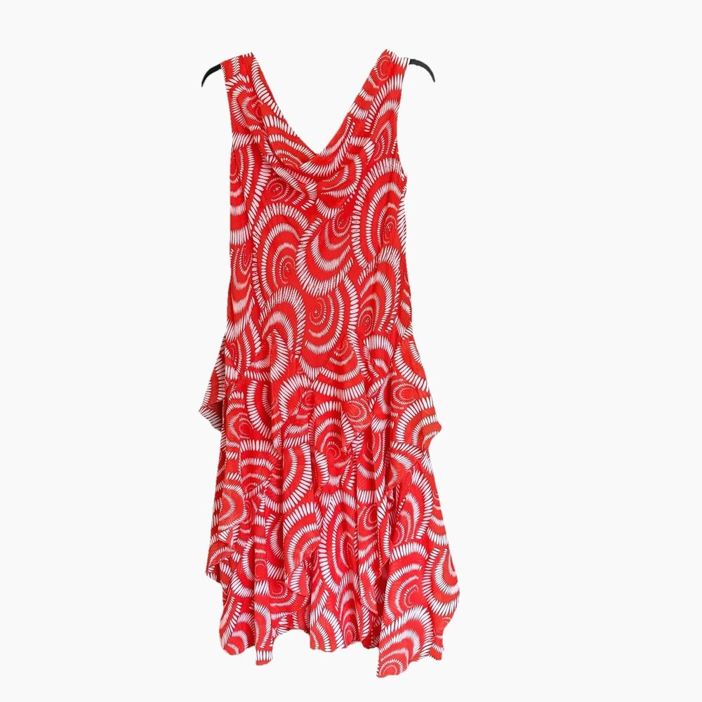 Robbie Bee Dress 6 Sleeveless Pullover Midi Tiered Orange Beaded Abstract Groovy